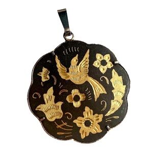 Vintage damascene scalloped pendant